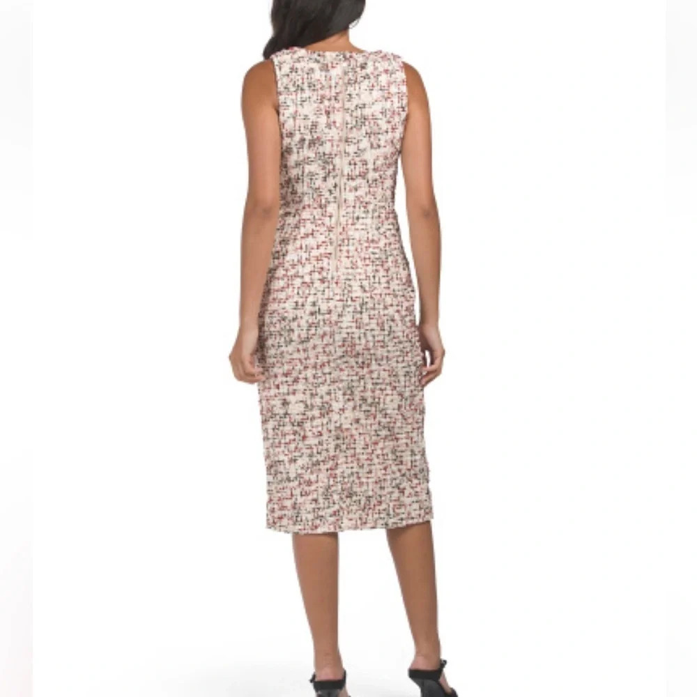 NWT En Saison Everleigh Midi Tweed Dress Beige Burgundy Size S - Picture 2 of 13